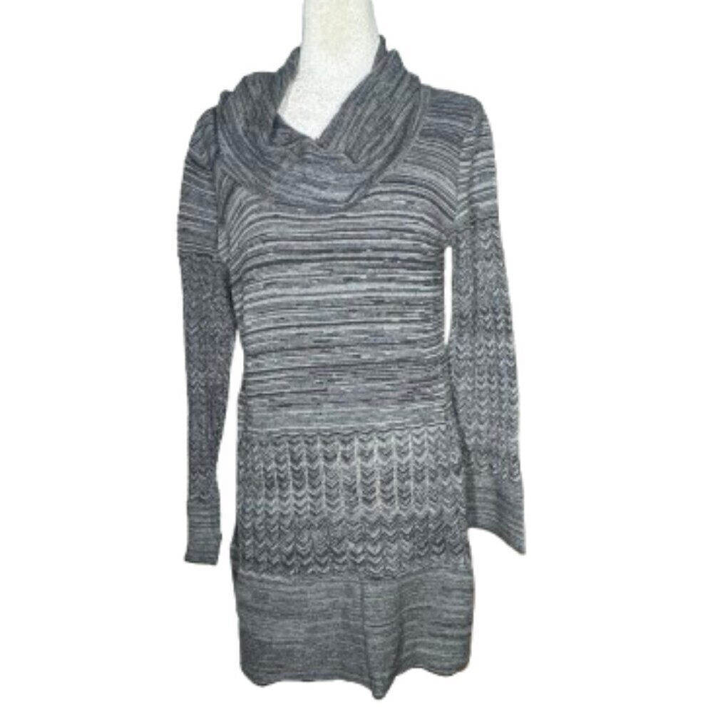 Chelsea & Theodore Sweater Dress Women Black Gray Cowl Neck Long Sleeve Medium